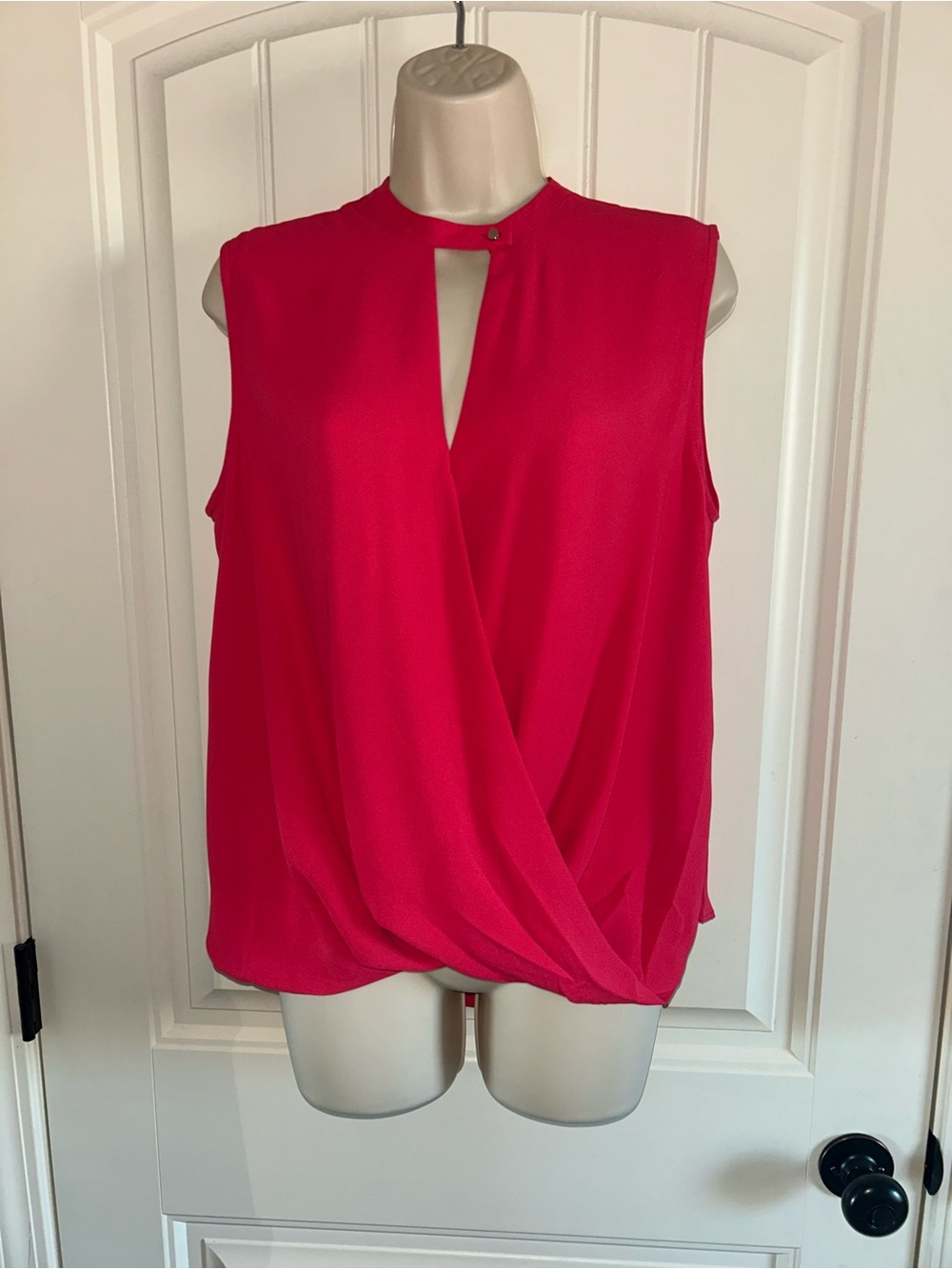 NWT ANDB Sleeveless Hot Pink Surplice Neck Blouse - Sz M